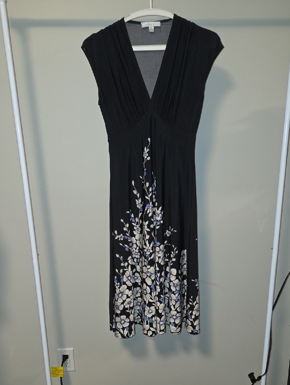G.H. Bass & Co. Black Midi Dress with White and Blue Floral Print
